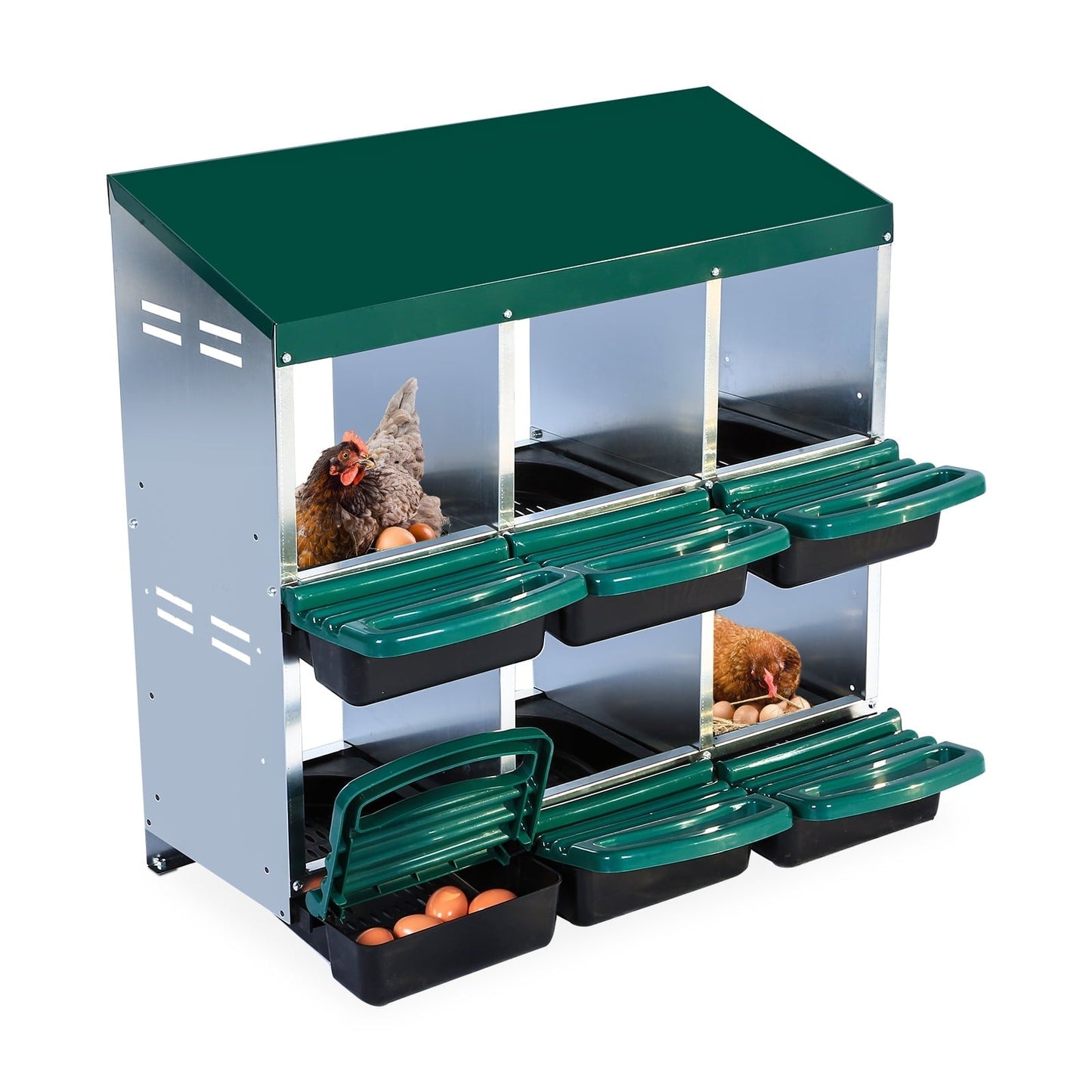 M optimized Chicken Nesting Box with 6 Compartments, Roll Away Laying Boxes for Hens, Lid Cover for Chicken Coop