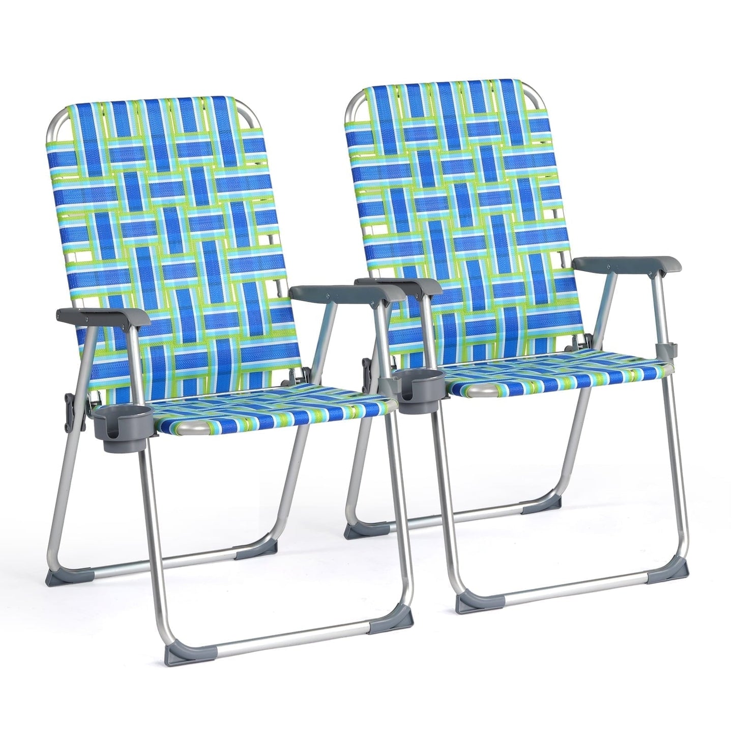 Matladin Aluminum 2-pack Patio Wedded Lawn Folding Chairs with Detachable Cup Holder,  Lightweight Beach & Lawn Seating for Outdoor Relaxation