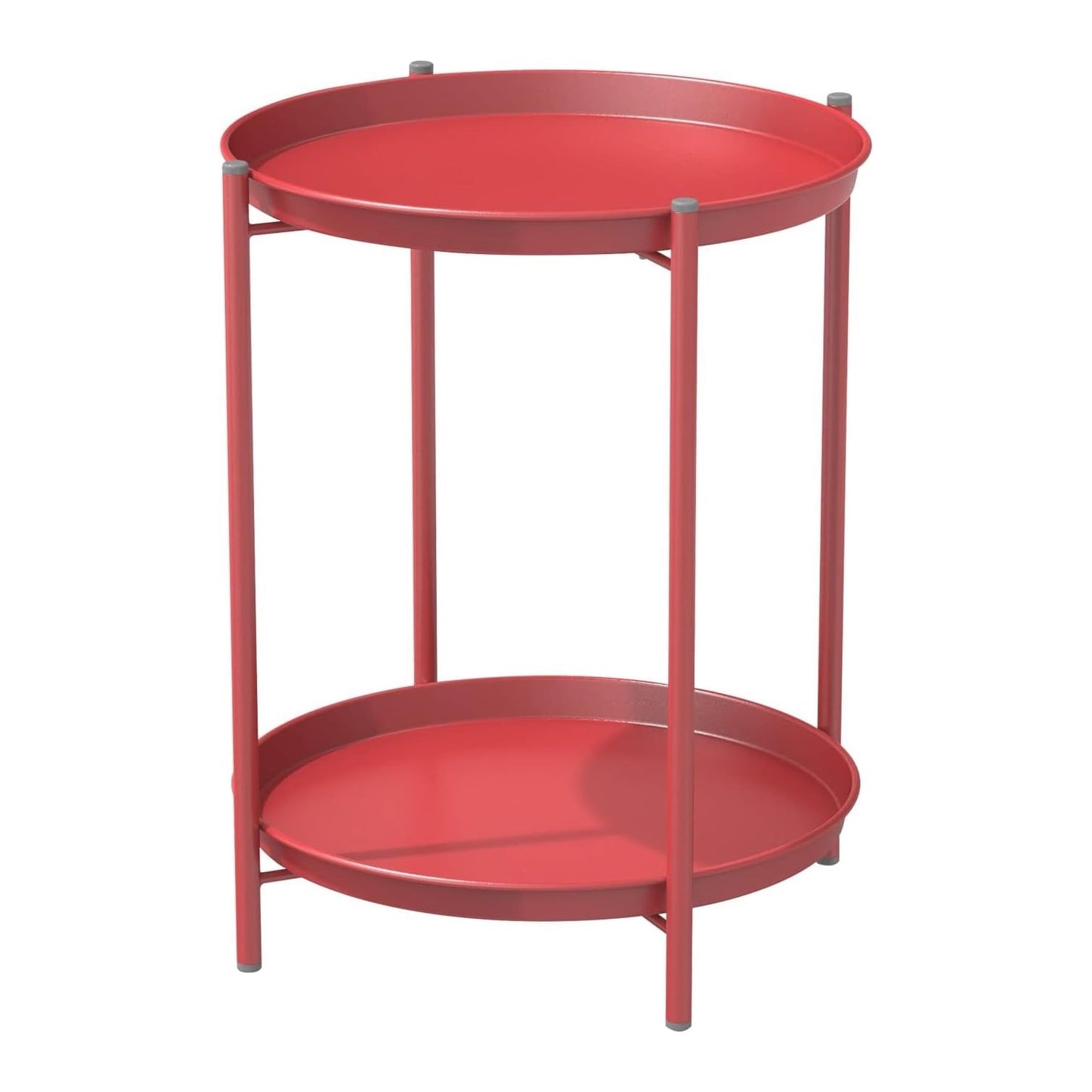 Modern Two-Tier Round Side Table - Dual-Layer Metal Design with Non-Slip Gray Feet, Space-Saving Accent Table for Living Room/Bedroom - Red