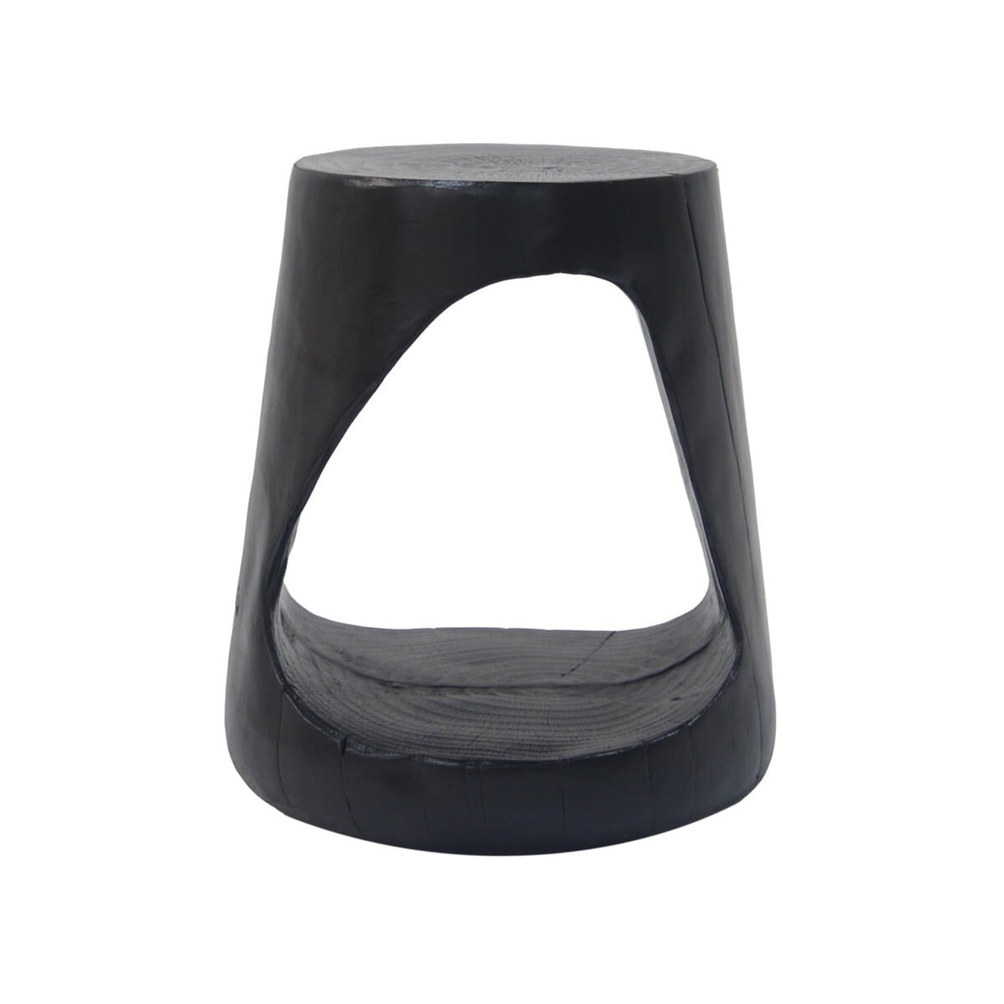 Outdoor Black Magnesium Oxide Hollow Side Table with Wood-like Texture