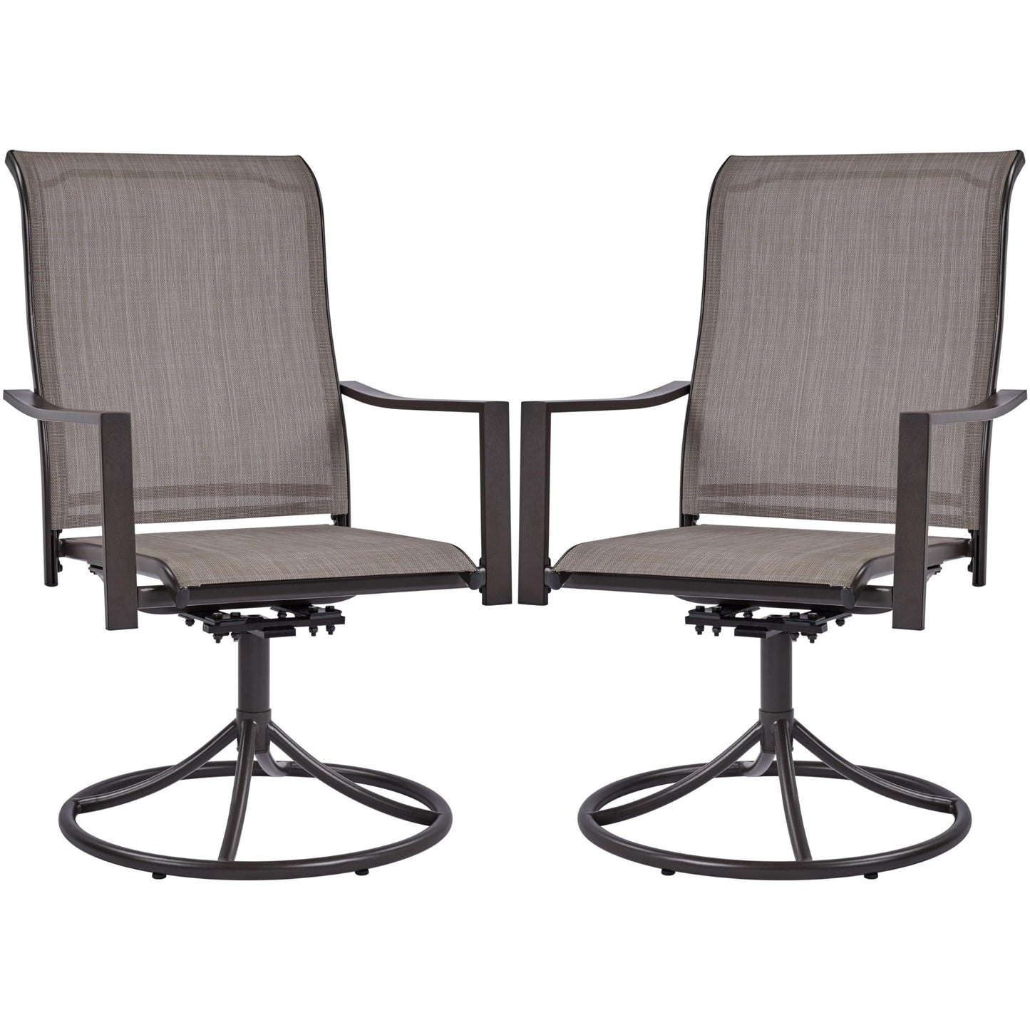 Outdoor Patio Swivel Chairs, Set of 2 Rocker Dining Chairs with Texteline Fabric and Metal Frame for Lawn Deck Backyard, Brown