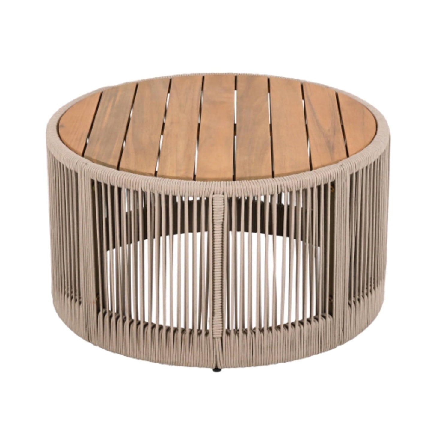 Outdoor Rattan Rope Design and Acacia Wood Tabletop Coffee Table, Beige