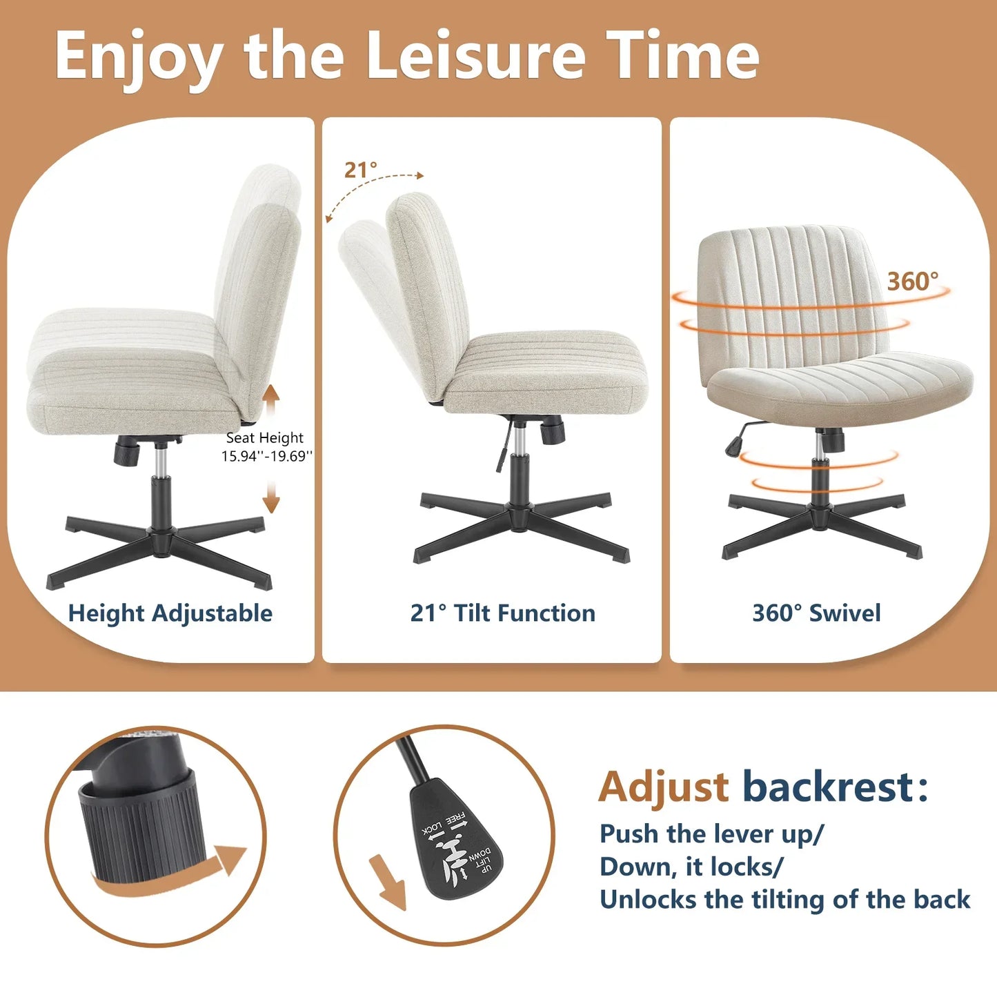 JHK Cross-Legged Swivel Office Chair