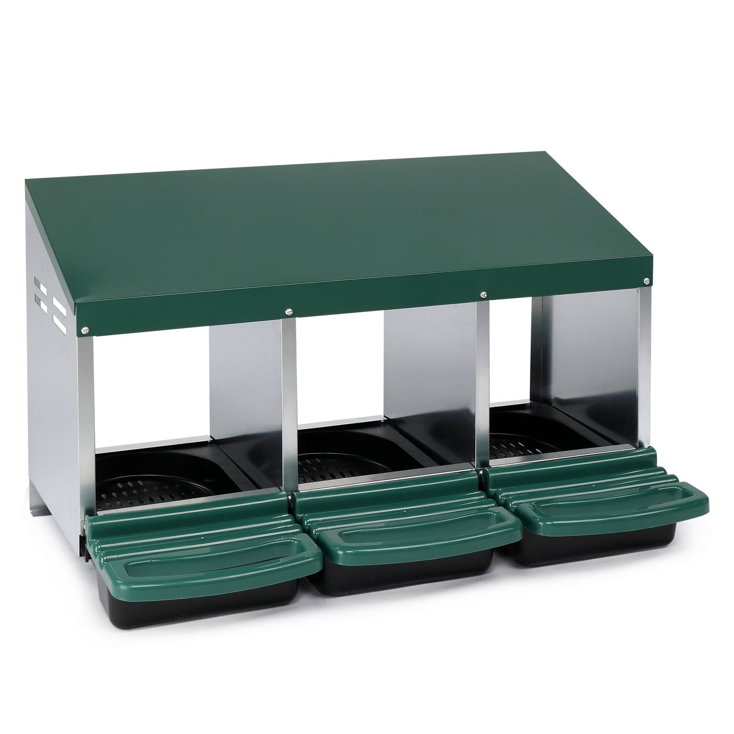 XILE Chicken Nesting Boxes for Laying Eggs, 3-Compartment Roll-Away Nesting Boxes for Chickens Coop with Perch, Hens, Ducks & Other Poultry,Green