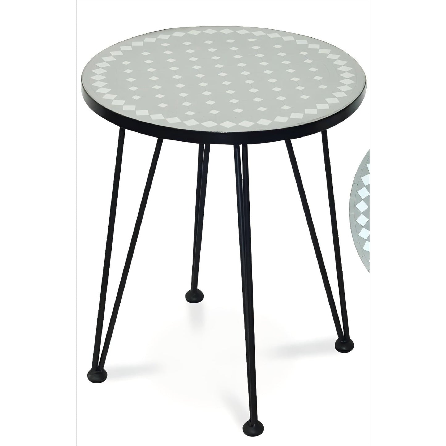 Outdoor Side Table - Round Patio Coffee Table for Porch, Balcony, Garden, or Poolside - Weather-Resistant Table with Decorative Mosaic Design