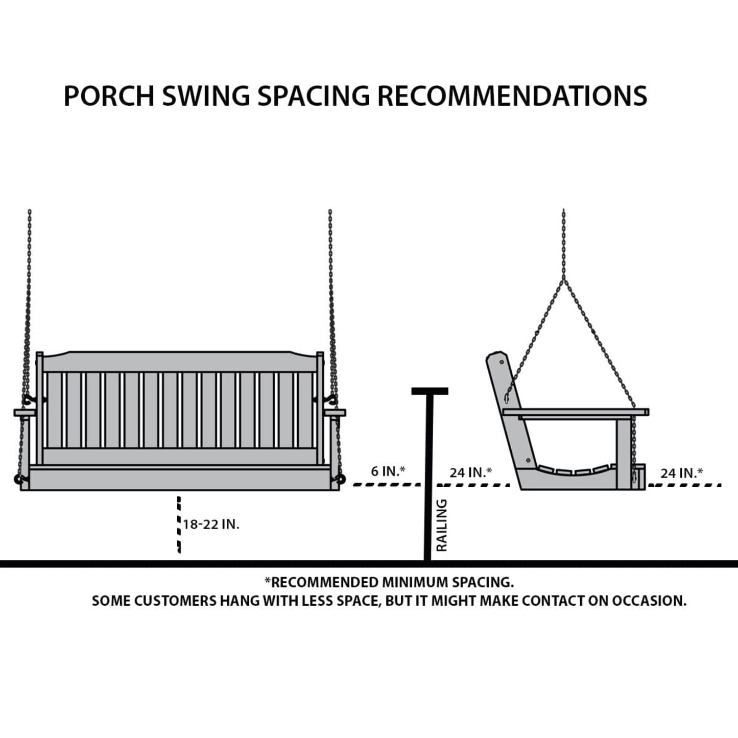 Amish Casual Heavy Duty 800 Lb Mission Treated Porch Swing with Hanging Chains (5 Foot, Semi-Solid White Stain)
