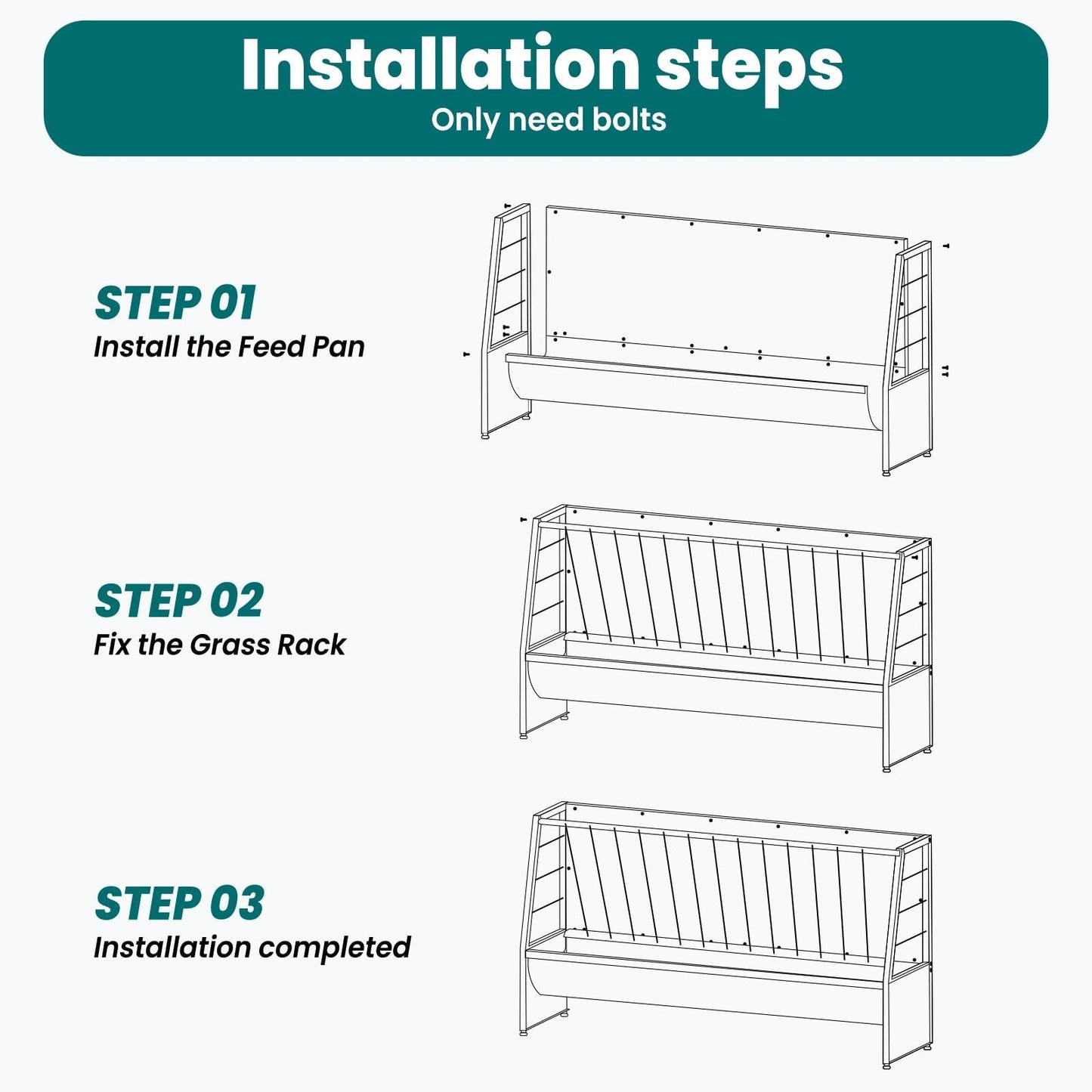 60 Gallon Feeder, Heavy Duty Galvanized Steel Livestock Hay Feeder, Large Capacity Functional Feeder for Sheep, Goats, Pony in Pasture, Barn, Farmyard