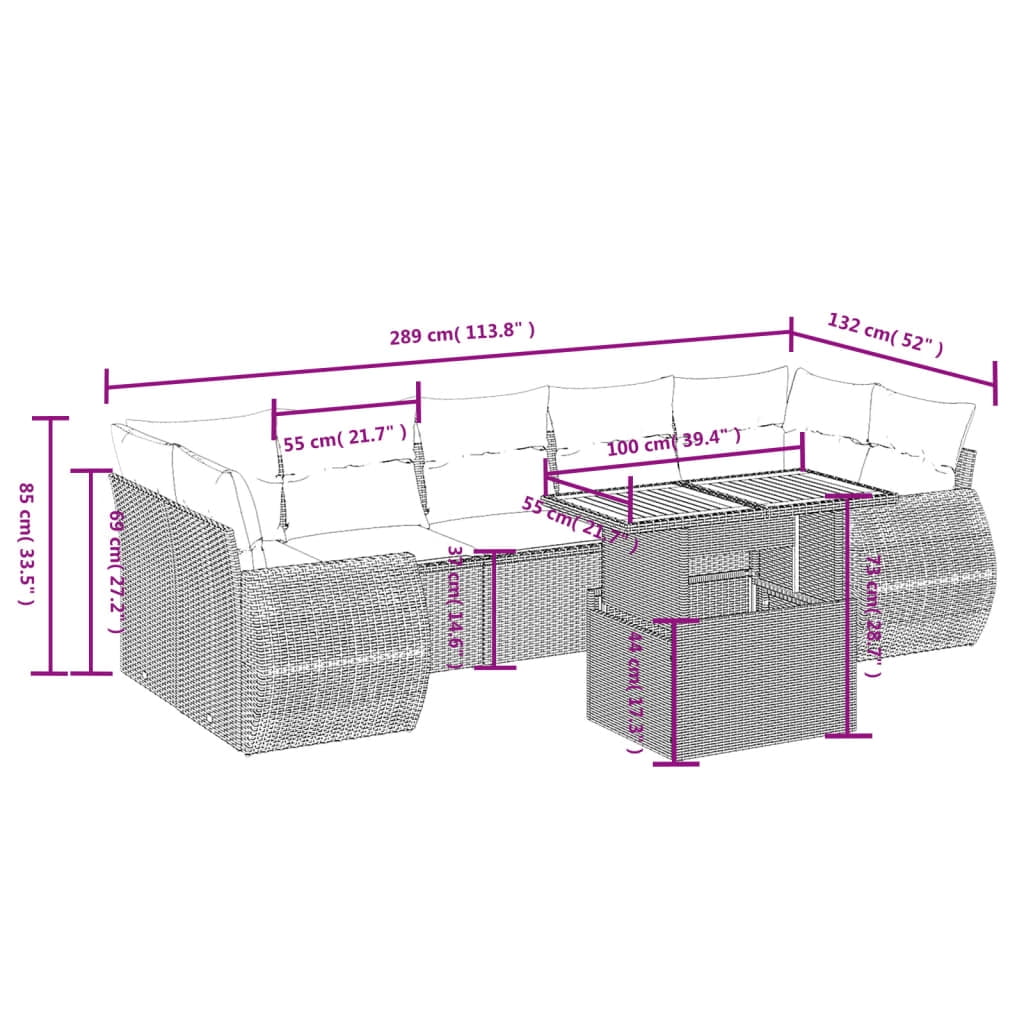 vidaXL Garden Sofa Set Grey