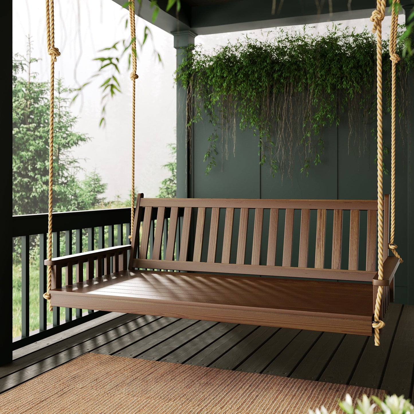 Keystone Amish Co. Twin Franklin Porch Swing Bed with Ropes, White Paint