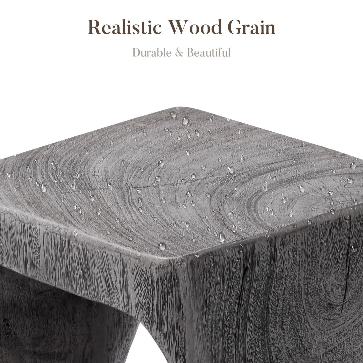 MOALCOFER Concrete Outdoor Side Table,Square Twisted Patio Side Table with Faux Wood Grain