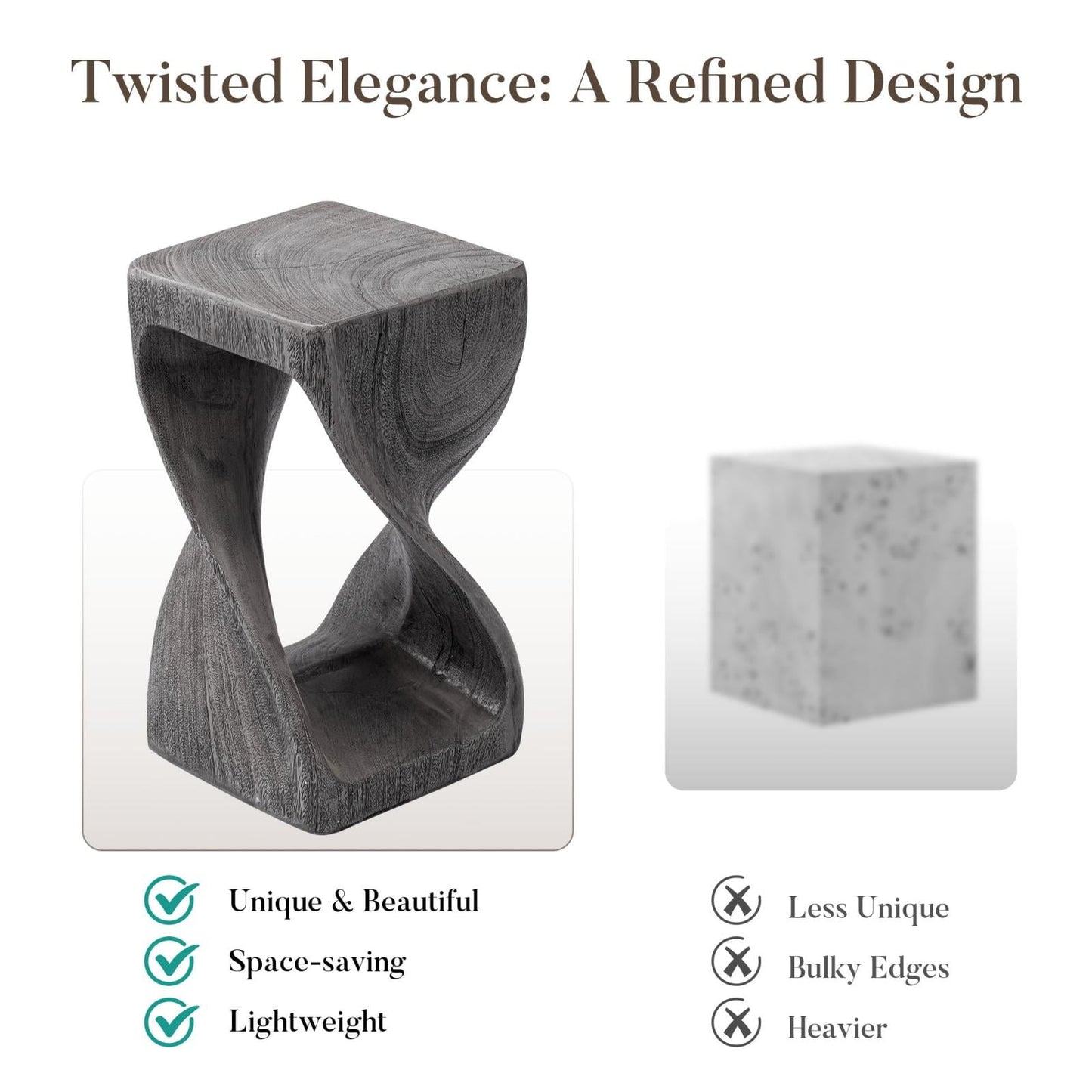 MOALCOFER Concrete Outdoor Side Table,Square Twisted Patio Side Table with Faux Wood Grain