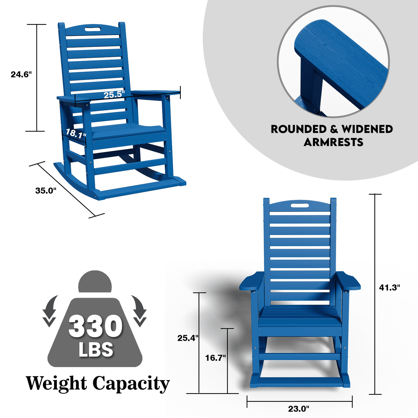 AreShark Oversized Rocking Chair Outdoor, HDPE PolyRocking Chair, All Weather Porch Rocker for Deck Patio Balcony, 380lbs, Navy Blue