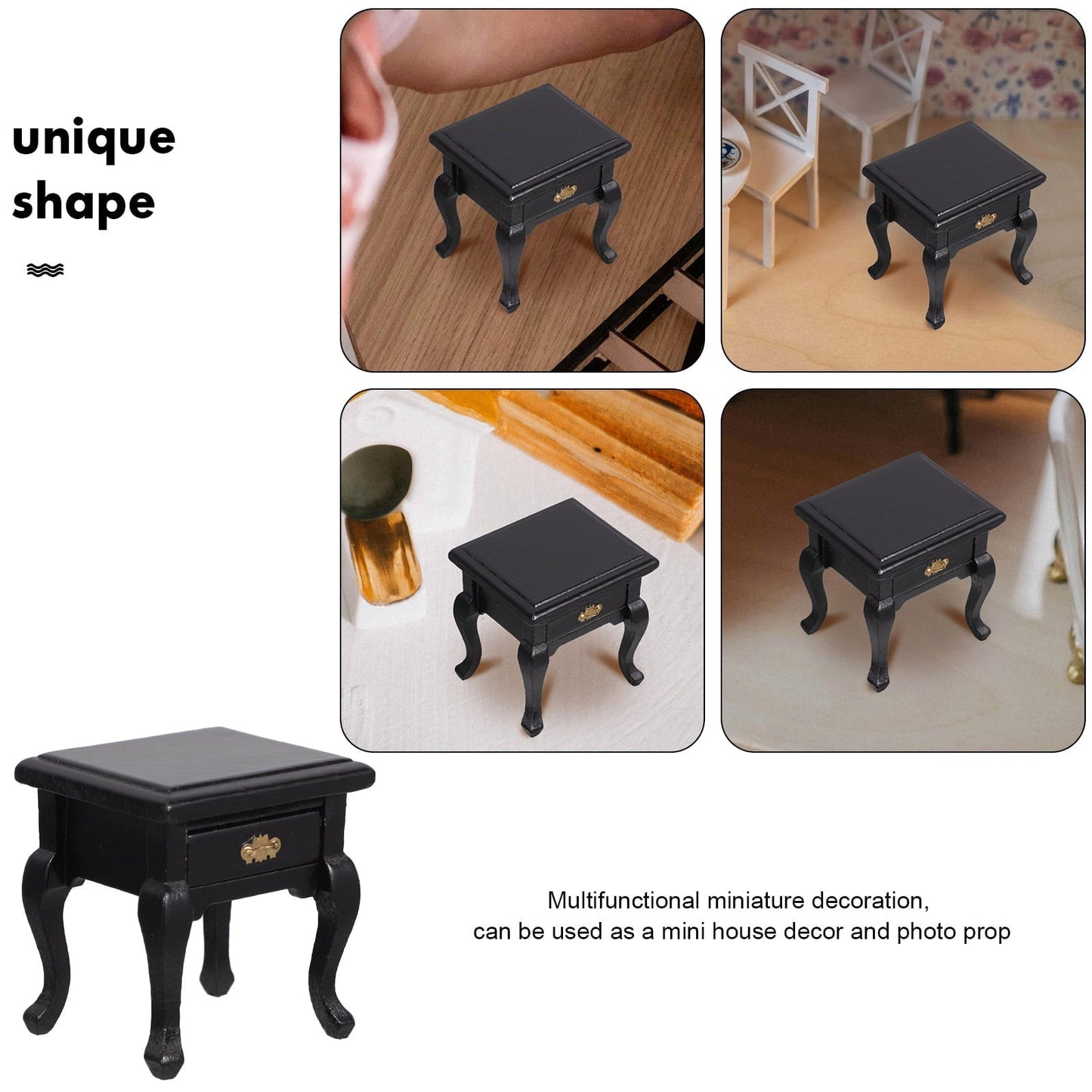 Raindrops 1Pcs Mini Dollhouse Furniture Miniature End Table Black Wood With Storage For Dollhouse Enthusiasts