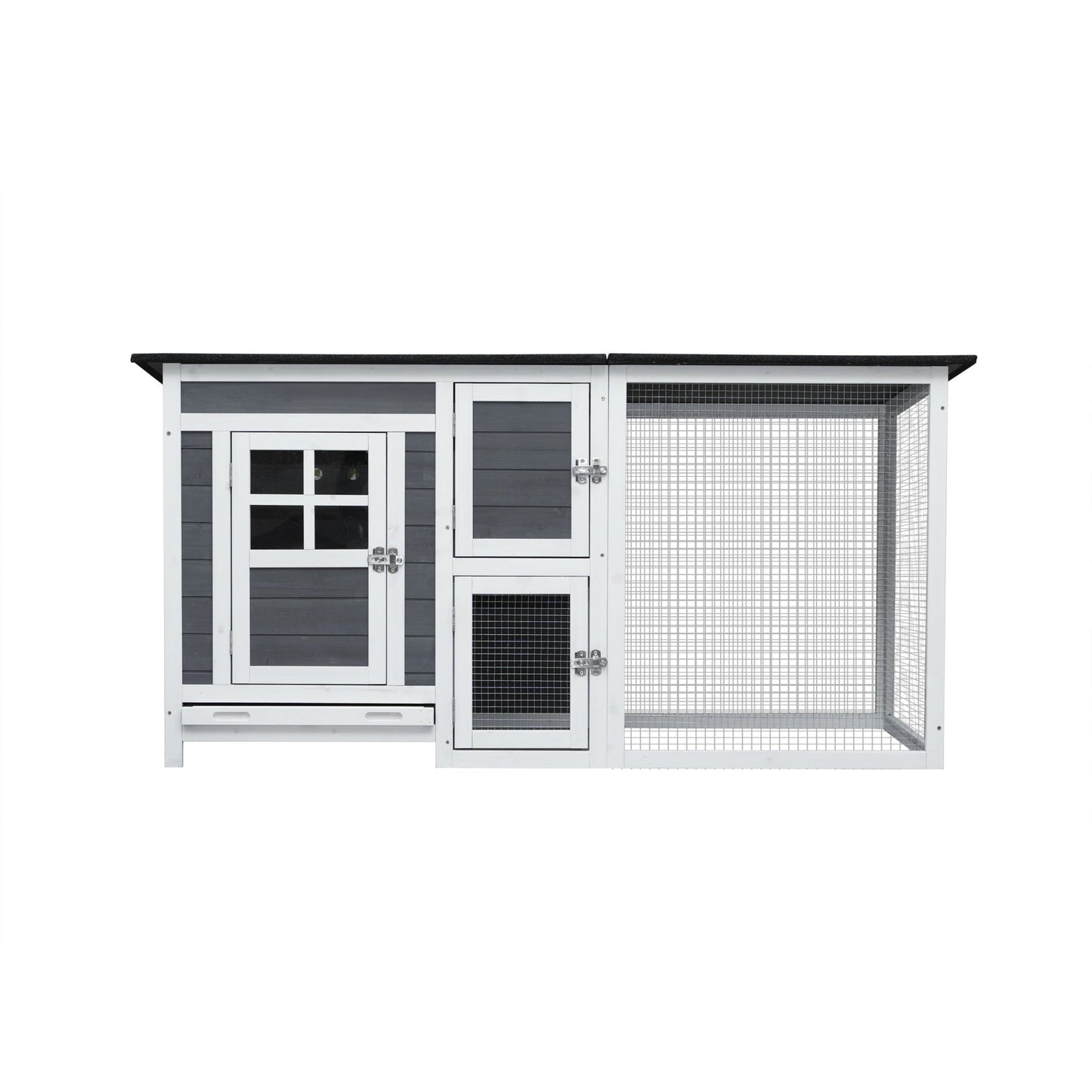 Outdoor Chicken Coop with Run Cage for 3-4 chickens, Wooden Hen House with Nesting Box and Pull Out Tray, Weatherproof Chicken Hutch for Rabbit, Poultry Pet, Duck, Gray