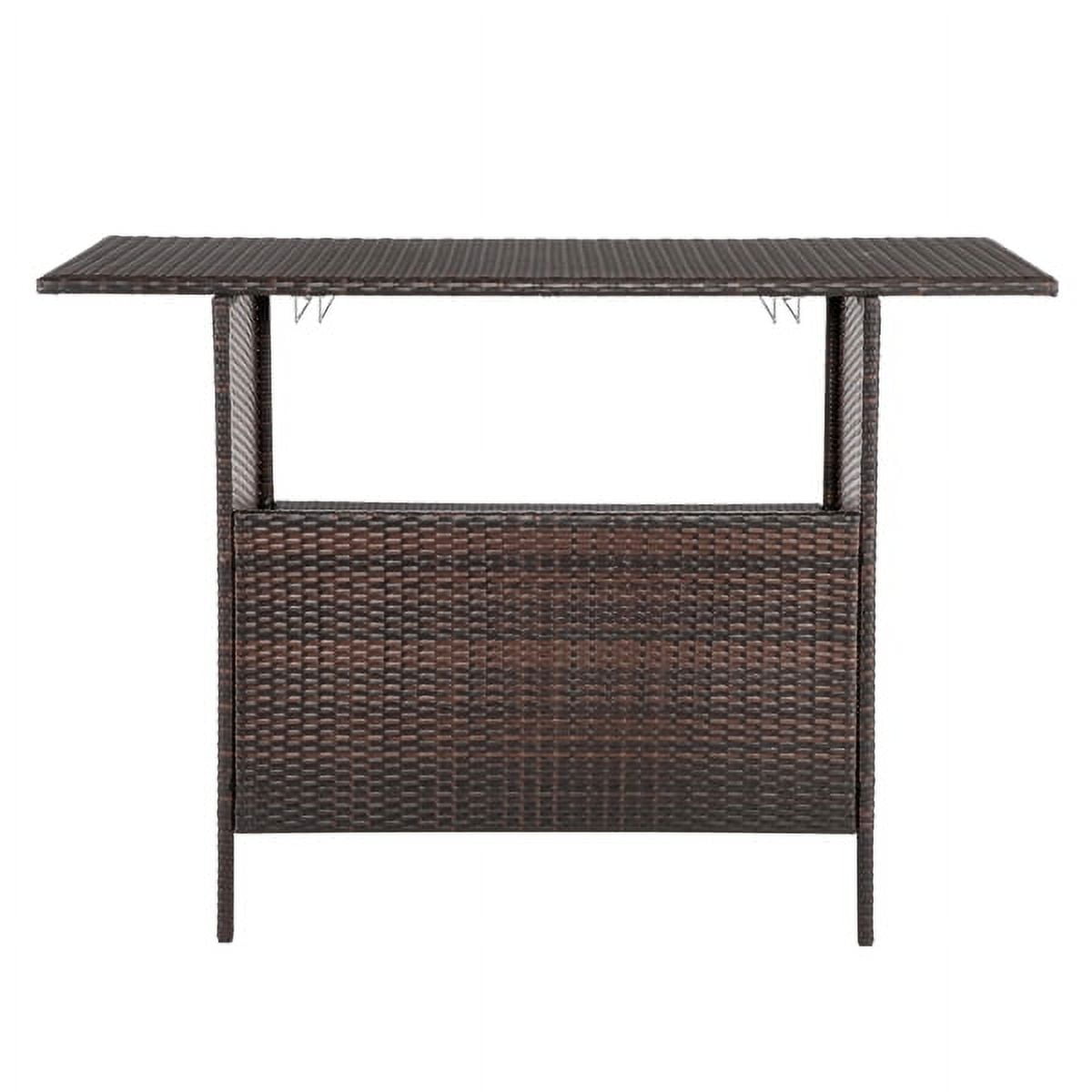Modern Gradient Rattan Bar Table – Industrial-Style High Table with Stainless Steel Holders (55"L x 18"W x 36"H, Brown Ombre)