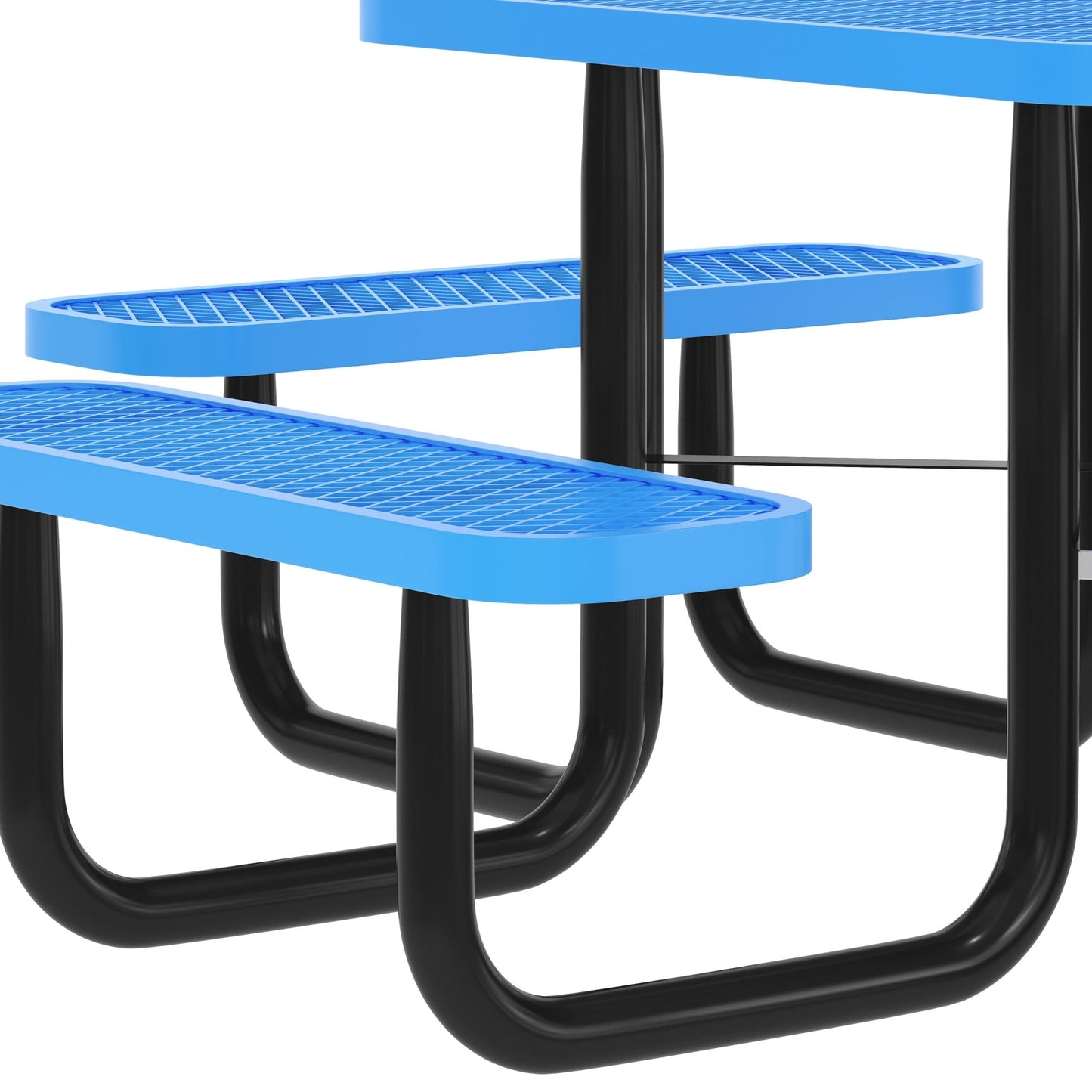 Flash Furniture 46" Square Outdoor Picnic Table with Commercial Grade Heavy Gauge Expanded Metal Mesh Top and Seats and Steel Frame in Blue