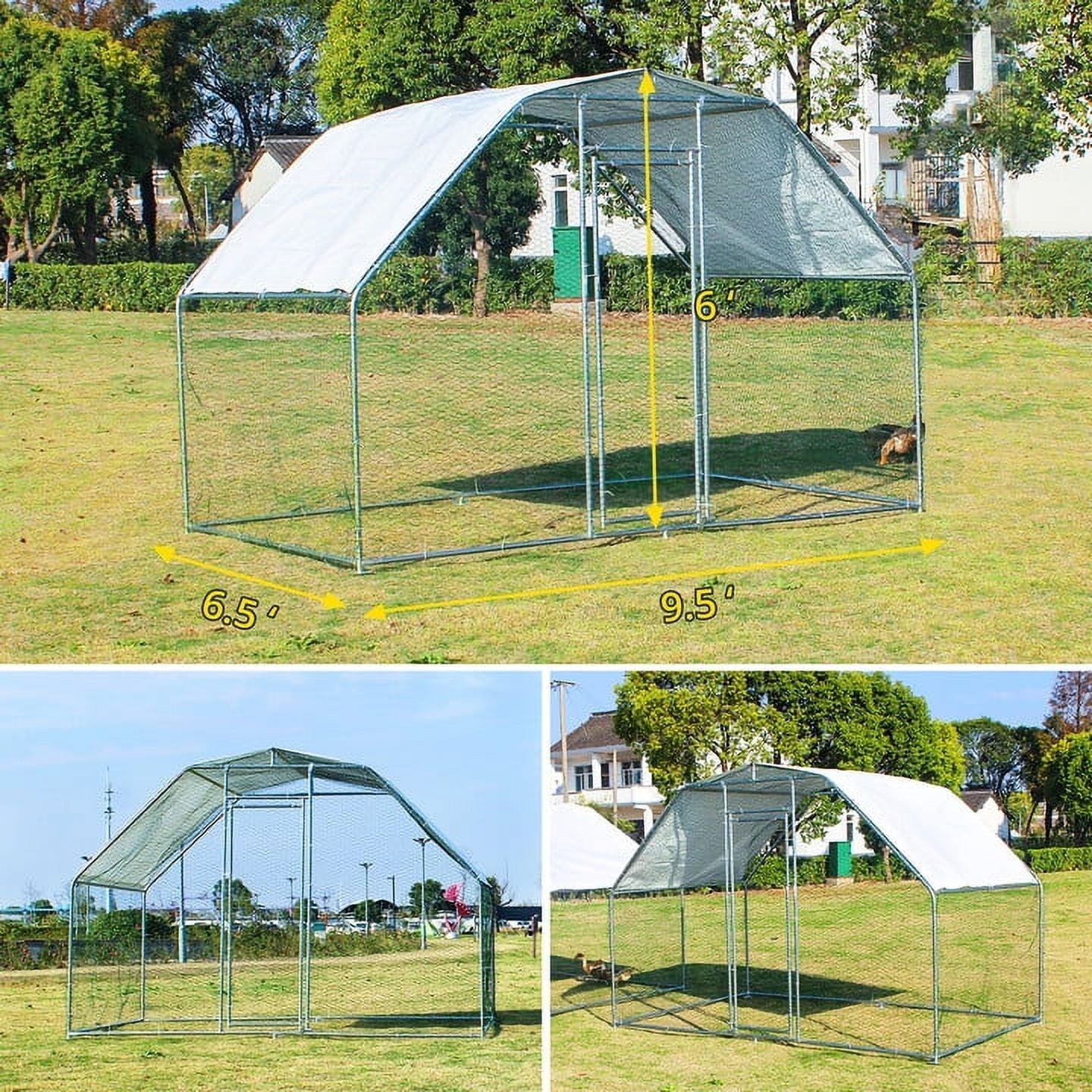Large Metal Chicken Coop, Chicken Runs with Galvanized Wire Mesh, Steel Material Enclosure Chicken Pen, Walk-in Animal Playpen for Chicken Hen Rabbit Duck, 6.5'x9.5'x6'