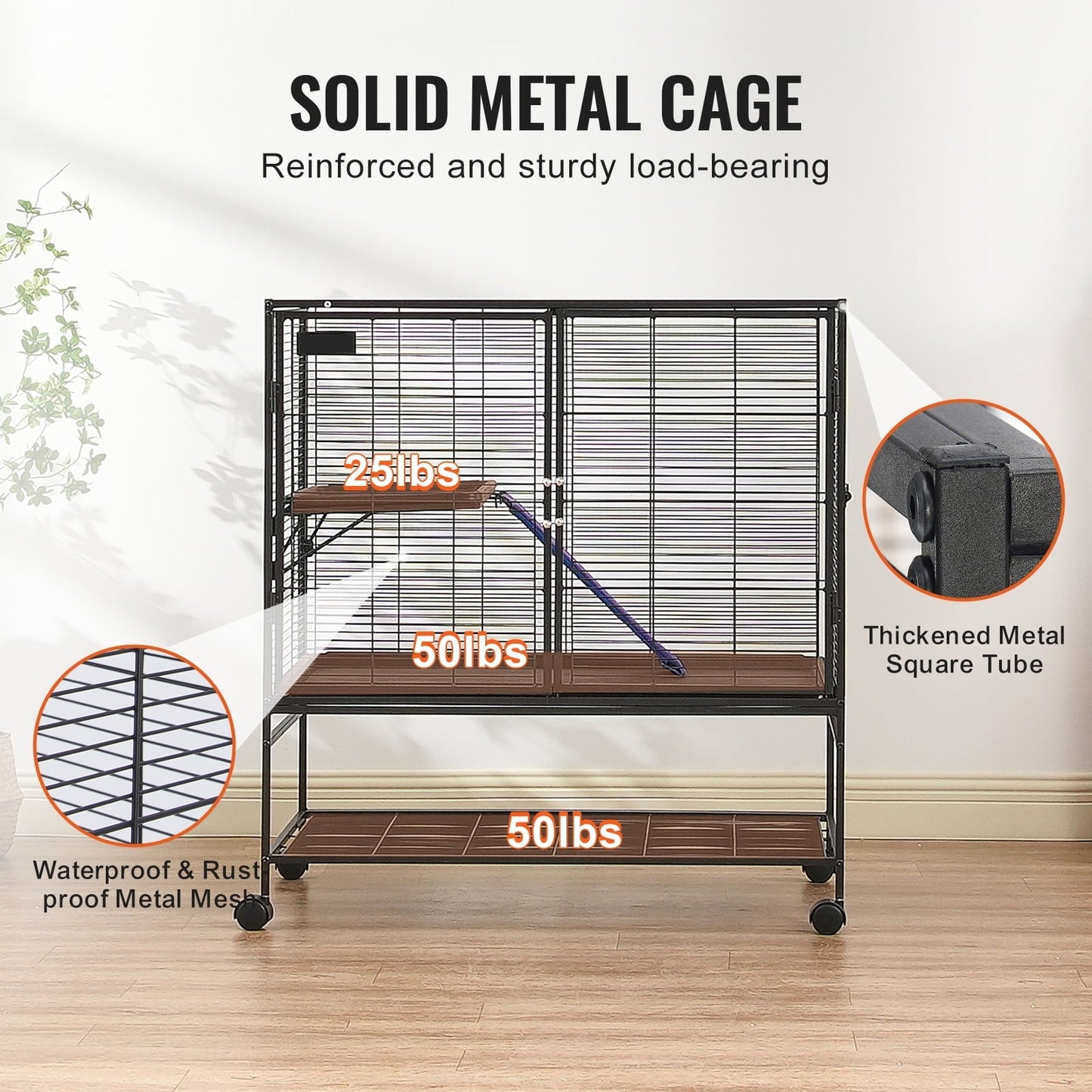 KFFKFF 39" Metal Mobile Ferret Home, Spacious Double-Deck Habitat, Includes Ramps & Tray, Simple Assembly, Ideal for Rats, Hamsters, Guinea Pigs, Chinchillas, Squirrels, Hedgehogs, Bunnies