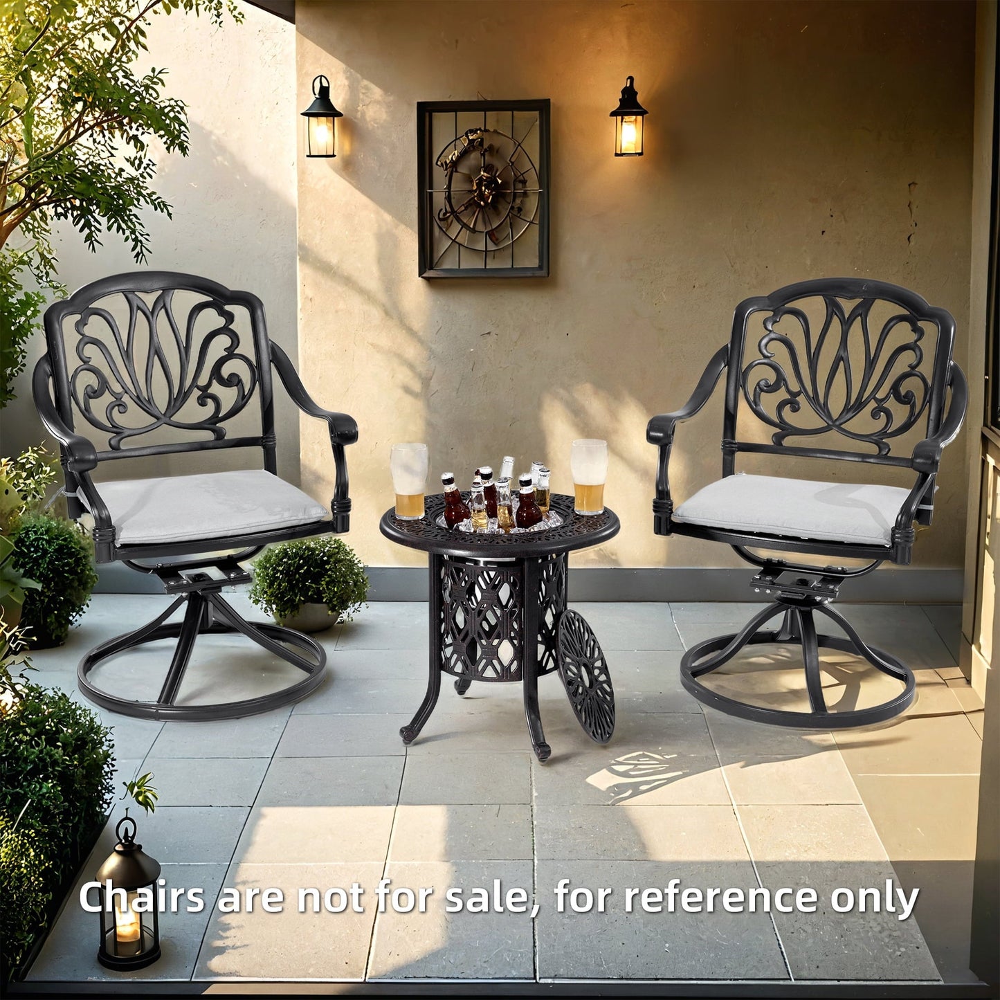 MRFMJ 21" Side Table with Removable Ice Bucket- Rustproof Cast Aluminum Frame for Indoor & Outdoor, Patio, Balcony