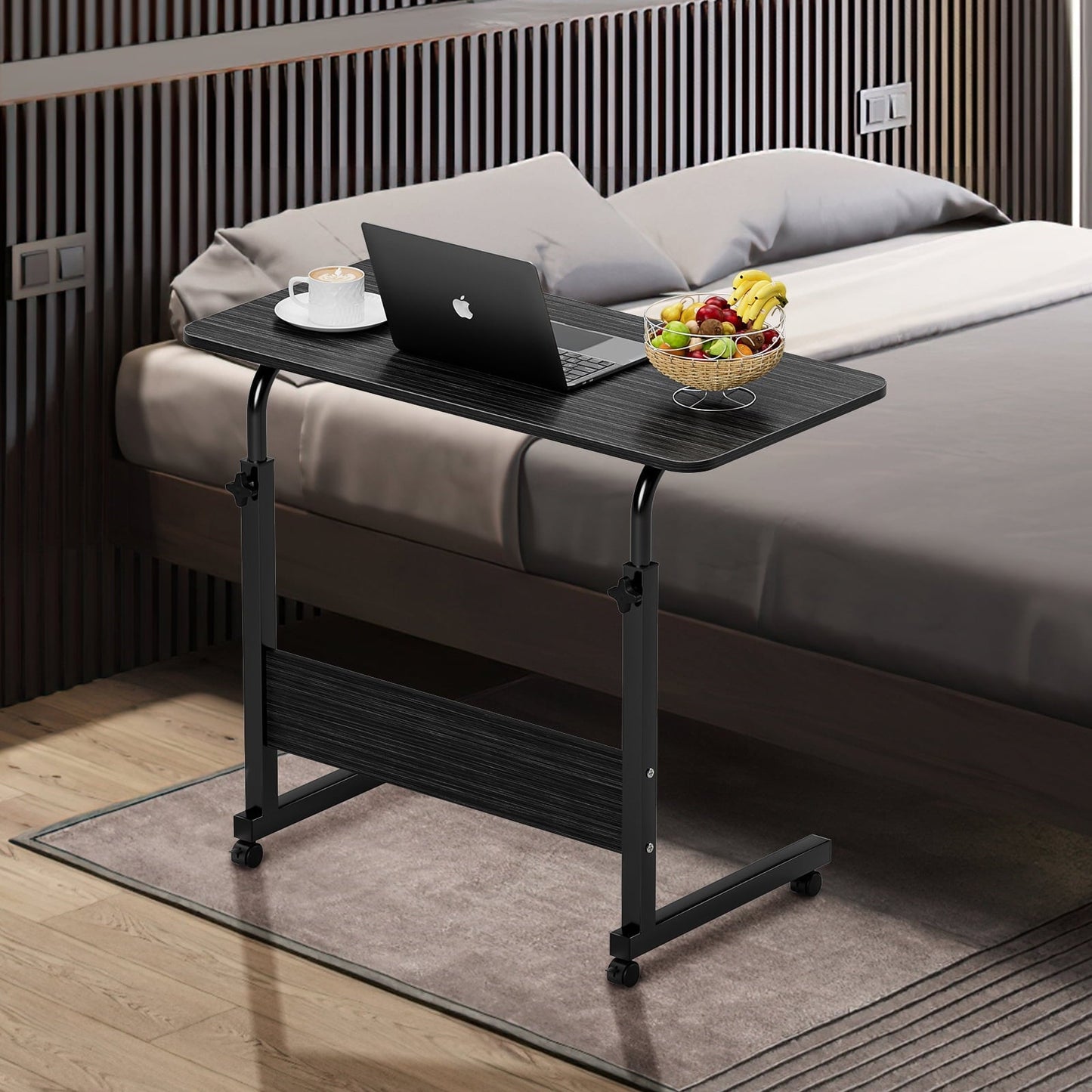 ZephyPaws Height Adjustable Sofa Side C Shape Table，Removable P2 15MM Chipboard & Steel Side Table with Baffle Black