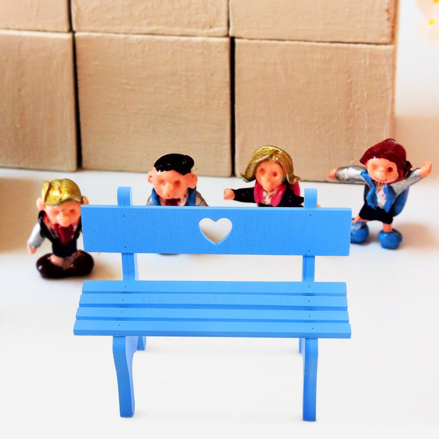 Clispeed 1PC Retro Tiny Bench Decor Garden Benches Blue Metal for Mini House Living Room