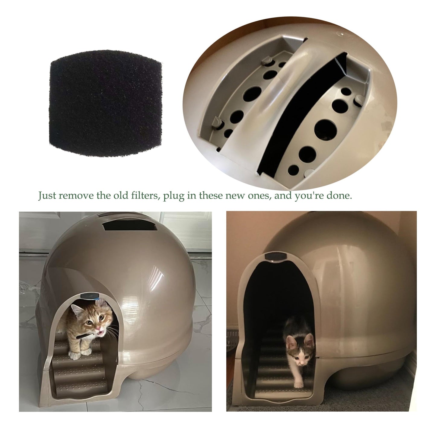 Genligt Activated Carbon Filters Compatible with Petmate Booda Dome Clean Step Cat Litter Box, Replacement Official Size, 4 Pack