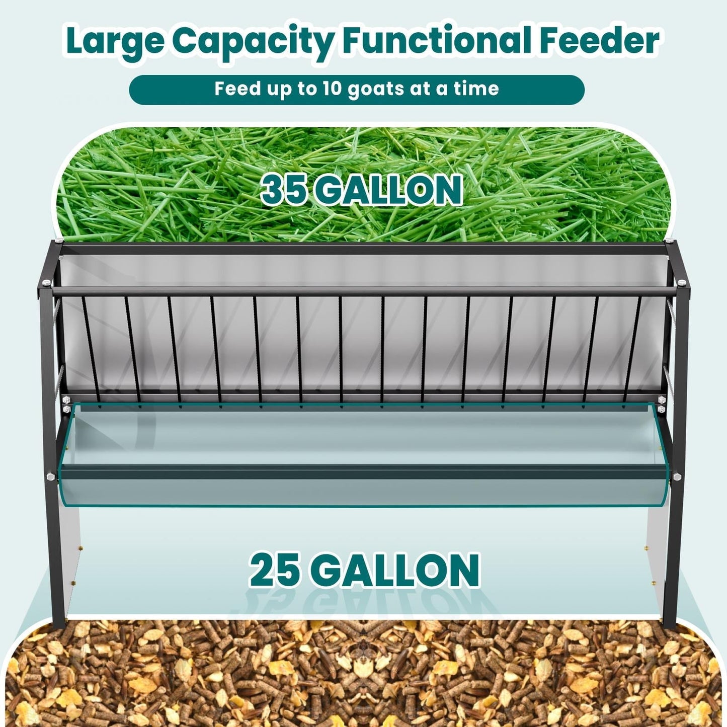 60 Gallon Feeder, Heavy Duty Galvanized Steel Livestock Hay Feeder, Large Capacity Functional Feeder for Sheep, Goats, Pony in Pasture, Barn, Farmyard