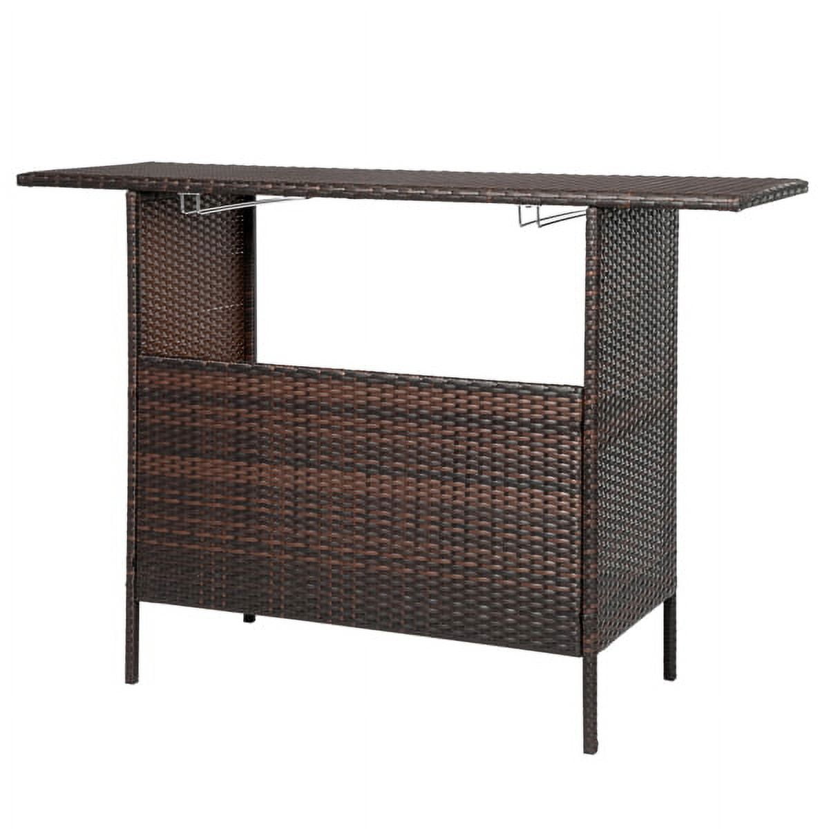 Modern Gradient Rattan Bar Table – Industrial-Style High Table with Stainless Steel Holders (55"L x 18"W x 36"H, Brown Ombre)