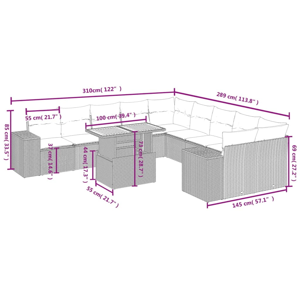 vidaXL Garden Sofa Set Grey