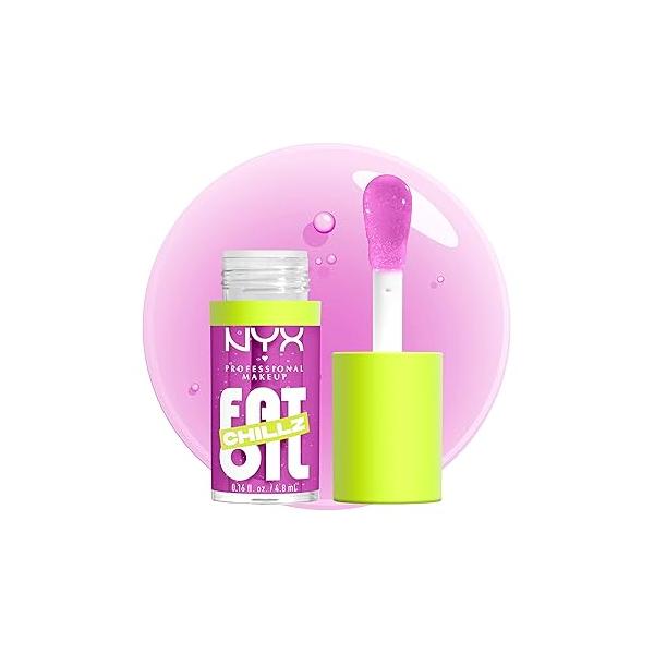NYX PROFESSIONAL MAKEUP Fat Oil Chillz, Moisturizing, Shiny and Vegan Tinted Lip Gloss - Strawberry Slush (Sheer Pinkish Purple)