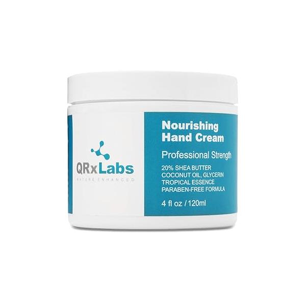 QRxLabs Shea Coconut Hand Cream 4 oz - Paraben-Free Hydrating Formula with Butter, Oil, Vitamin E Non-Greasy, Quick-Absorbing Soften and Moisturize Hands