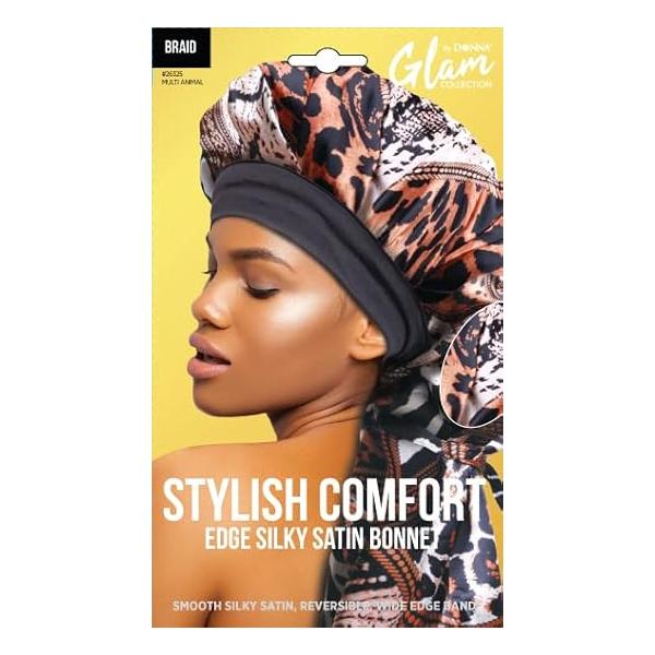 DONNA Stylish Edge Reversible Silky Bonnet, Shower Cap for Women Silk Bonnet Sleeping Satin Braid AZTEC