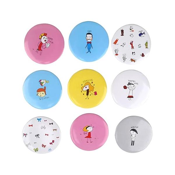 WOIWO 10PCS Cartoon Mini Portable Small Mirror Beauty Round Cute Makeup Tinplate Hd Mirror（Random Pattern）