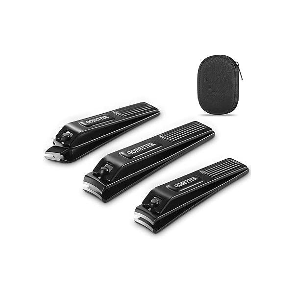 GOBETTER Nail Clippers Set, 3PCS Manicure Kit with Zippered Leather Pouch, Sharp Curved & Slant Cutting Blades, Perfect for Toenail, Fingernail Ingrown