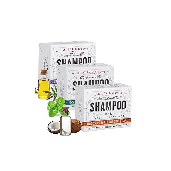 J·R·LIGGETT'S Shampoo Bars - Tea Tree, Jojoba & Peppermint and Coconut Argan Oils Nourishes Follicles with Antioxidants Vitamins Sulfate-Free Set of Three 3.5 Ounce
