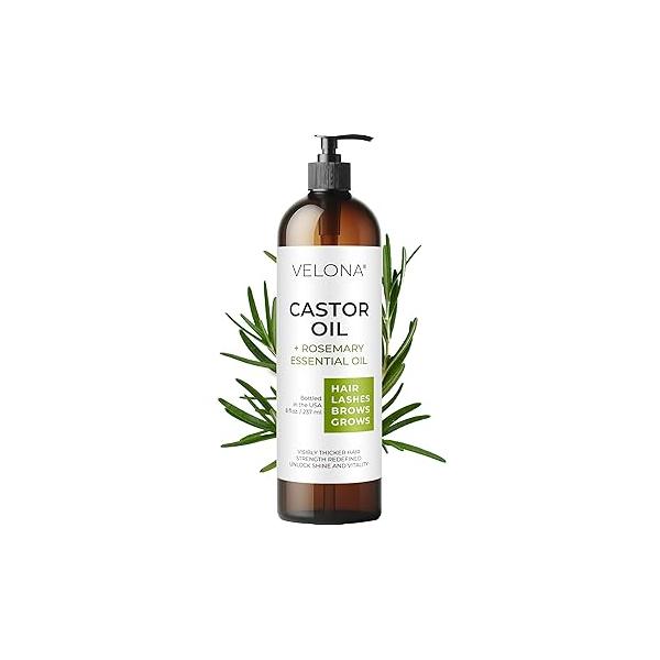 velona Castor Oil with Rosemary - 8 Fl Oz | Hair Growth Hair, Scalp, Eyelashes, Eyebrows 100% Natural and Pure
