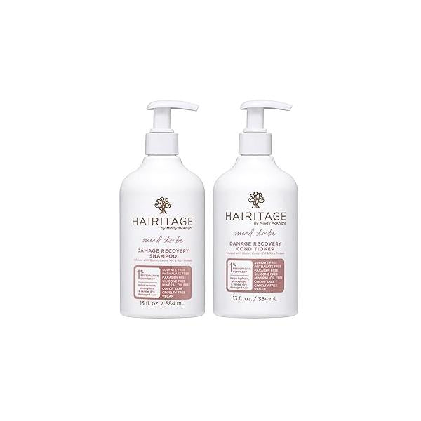 Hairitage Biotin Damage Repair Shampoo and Conditioner Set - Thickening + Volumizing Castor Oil Rice Protein Sulfate Free Color Safe Deep Conditioning Treatment Dry Damaged Curly Hair