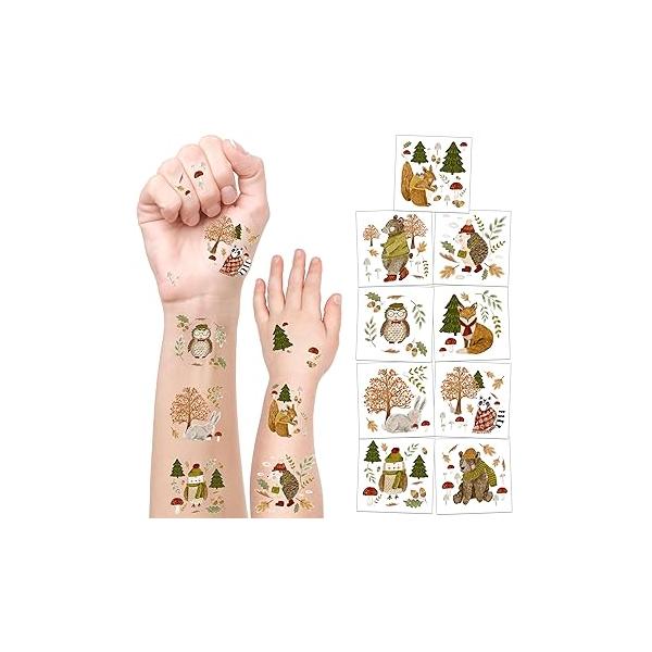 Cheerland 108 pcs Forest Friends Temporary Tattoos, Woodland Animal Fox Rabbit, Pastel Styles, Removable, Kids Birthday, Baby Shower, Welcome Fall Theme Party Supplies & Favors