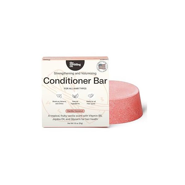 The Earthling Co. Conditioner Bar - Promote Hair Growth, Strengthen & Moisturize All Types Paraben Sulfate Free formula with Natural Ingredients for Dry (Vanilla Coconut, 1.8 oz)