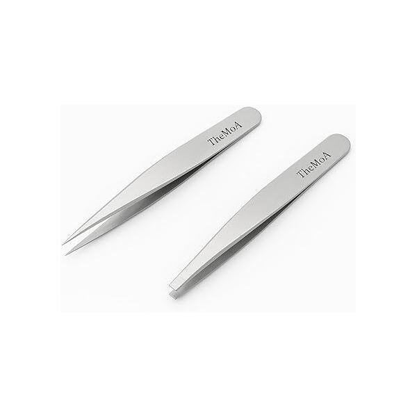 Precision Tweezers Set - Stainless Steel Pointed & Slant Tip for Eyebrow Hair Removal and Fine Detail Work
