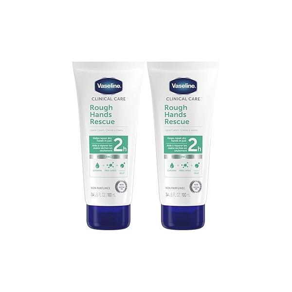 Vaseline Clinical Care Rough Hands Rescue - Healing Hand Cream for Dry, Cracked Jelly, Lotion Women & Men, Fragrance Free, 3.4 Oz (Pack of 2)