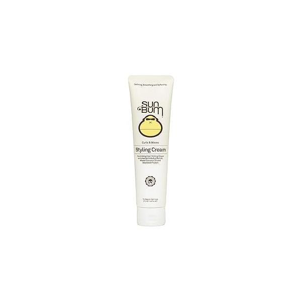 Sun Bum Curls and Waves Styling Cream - Lightweight Formula for Wavy Curly Hair Nourishing Kukui Nut Coconut Oil Frizz Free finish Vegan Cruelty 5 oz