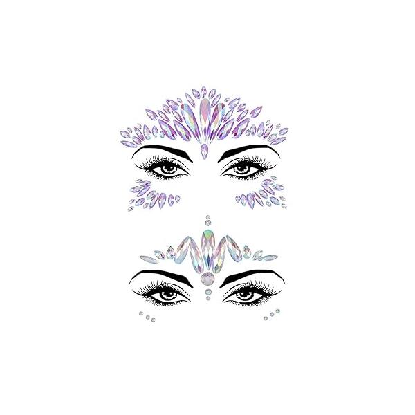 Rhinestone Face Gems Mermaid Jewels Glitter Crystal Eyes Stickers Rave Party Festival Sticker Body Jewelry for Women and Girls 2PCS (B)