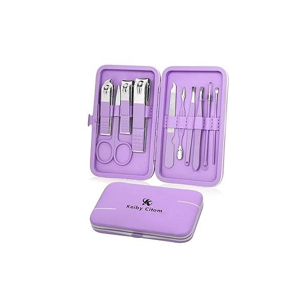 Manicure Set, Travel Mini Nail Clippers Kit Pedicure Care Tools, 10pcs Stainless Steel Grooming kit (Pink)