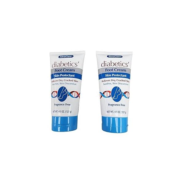 XtraCare Diabetics Foot Cream Skin Protectant 4.5oz, Soothes Dry and Cracked Skin, Fragrance Free 2-Pack