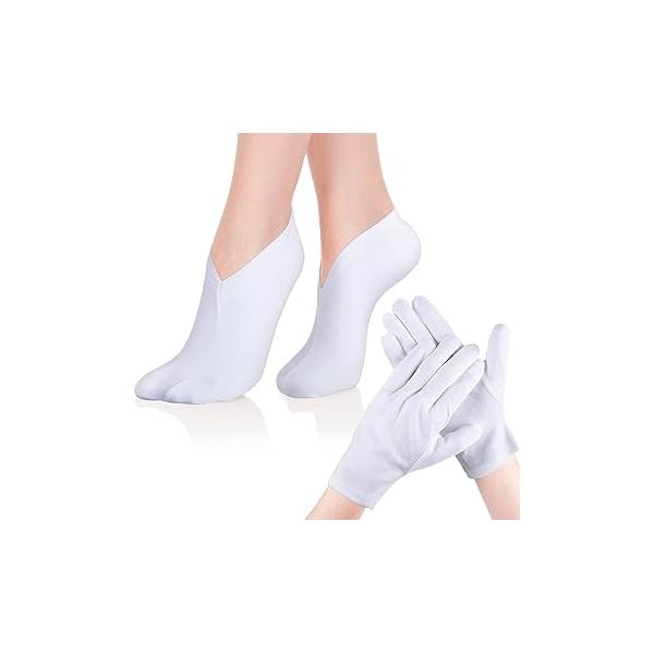 Geyoga Moisturizing Socks and Gloves Set, 6 Pairs Spa White for Dry Chapped Hands Feet Skin Care, Cloth cotton set Men Women
