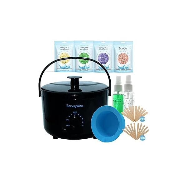 Waxing Kit for Women Men, Wax Warmer Hair Removal at Home with Hard Beads & Silicone Pot, Suitable Sensitive Skin Brazilian Bikini, Facial, Underarms, Legs, Full body