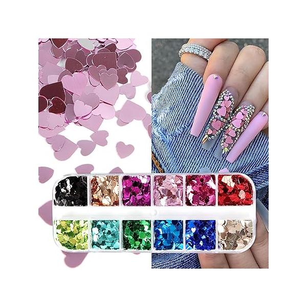 Holographic Nail Sequin Glitter Accessories, Colorful 3D Irregular Small Discs Designs, Acrylic False Nails Manicure Tips Kit for fingernail toenail Art Decorations(8 Boxes)