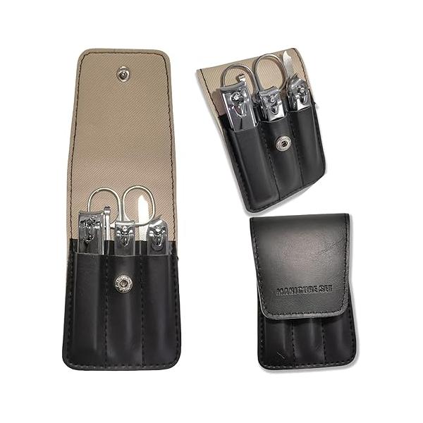 Mens Nail kit 6-Piece Set Stainless Steel Clippers and PU Leather Manicure Set,Travel Clippers,Gifts for Young Men（Black