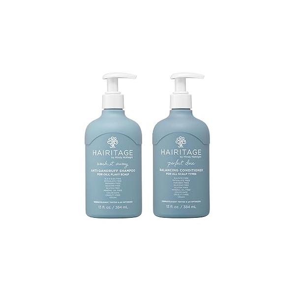 Hairitage Wash It Away Anti-Dandruff Shampoo - For Oily, Flaky Scalp Reduces Dandruff + Perfect Dose Balancing Conditioner Moisturizes and Soothes 13 fl oz